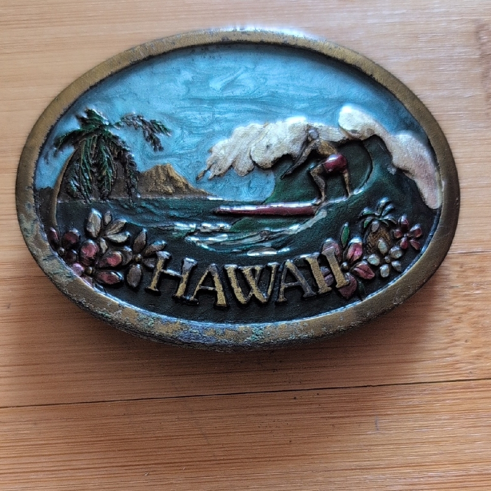 3/$20 Hawaii Surfing Oval Belt Buckle - Multicolor
